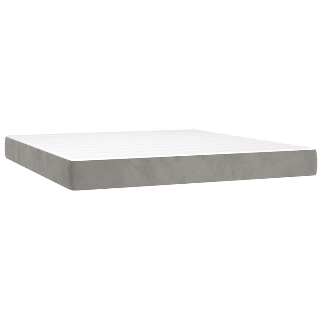 Krevet box spring s madracem LED svjetlosivi 160x200 cm baršun