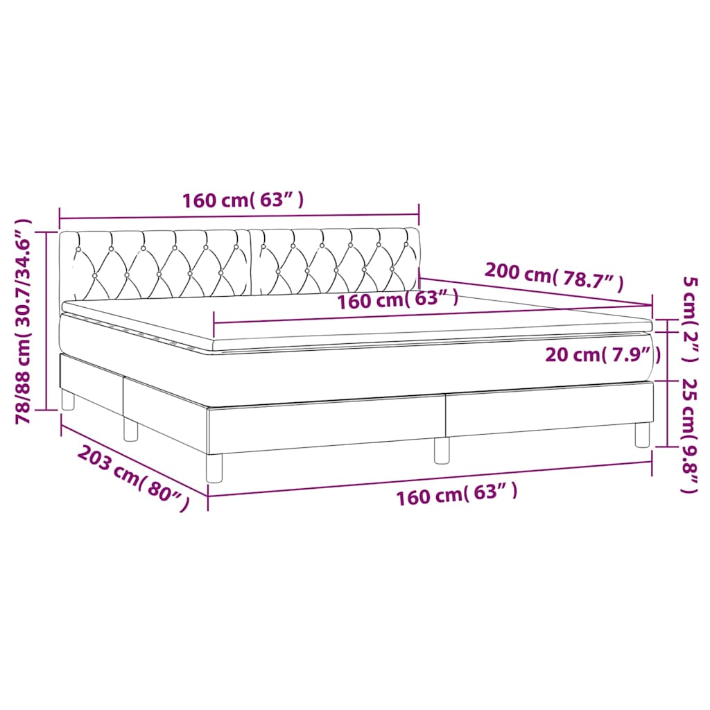 Krevet box spring s madracem LED svjetlosivi 160x200 cm baršun