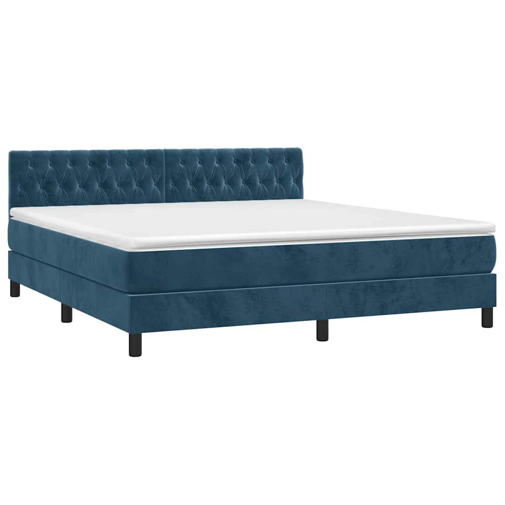 Krevet box spring s madracem LED tamnoplavi 180x200 cm baršun