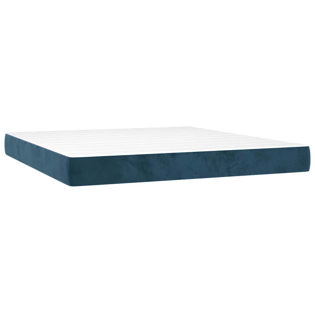 Krevet box spring s madracem LED tamnoplavi 180x200 cm baršun