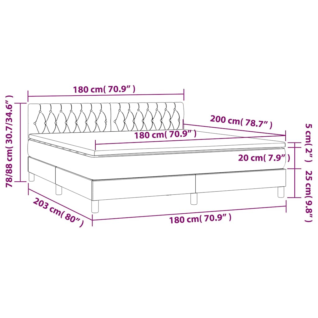 Krevet box spring s madracem LED tamnoplavi 180x200 cm baršun