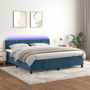Krevet box spring s madracem LED tamnoplavi 180x200 cm baršun