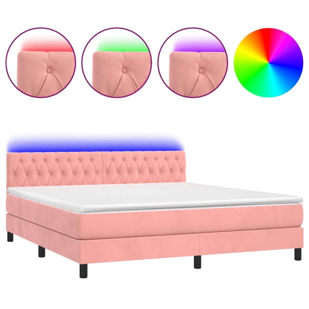 Krevet box spring s madracem LED ružičasti 180x200cm baršunasti