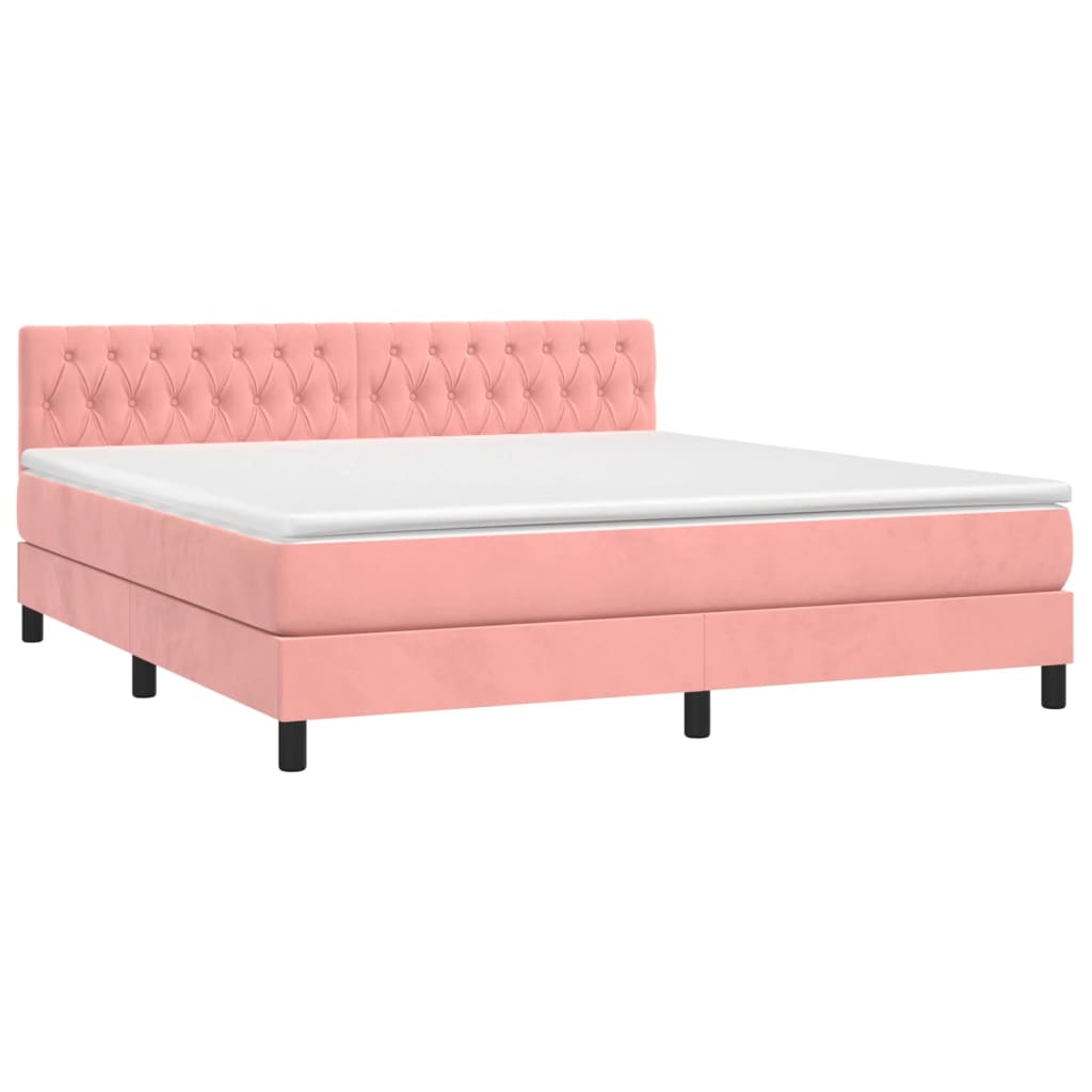 Krevet box spring s madracem LED ružičasti 180x200cm baršunasti