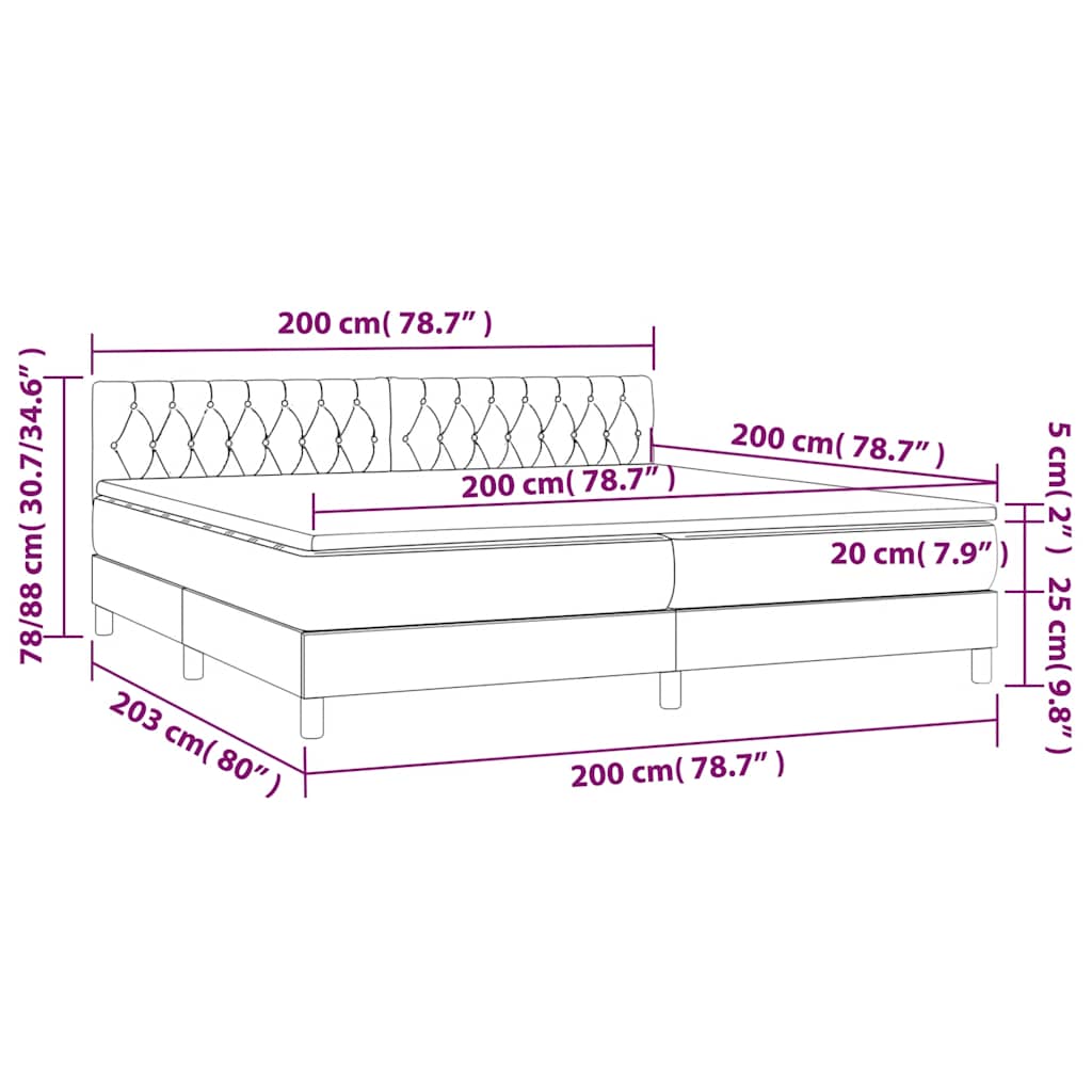 Krevet box spring s madracem LED tamnoplavi 200x200 cm baršun