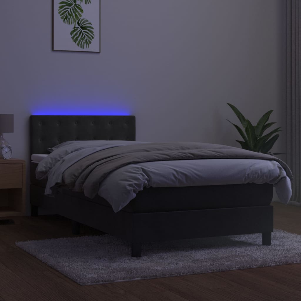 Krevet box spring s madracem LED tamnosivi 80 x 200 cm baršun