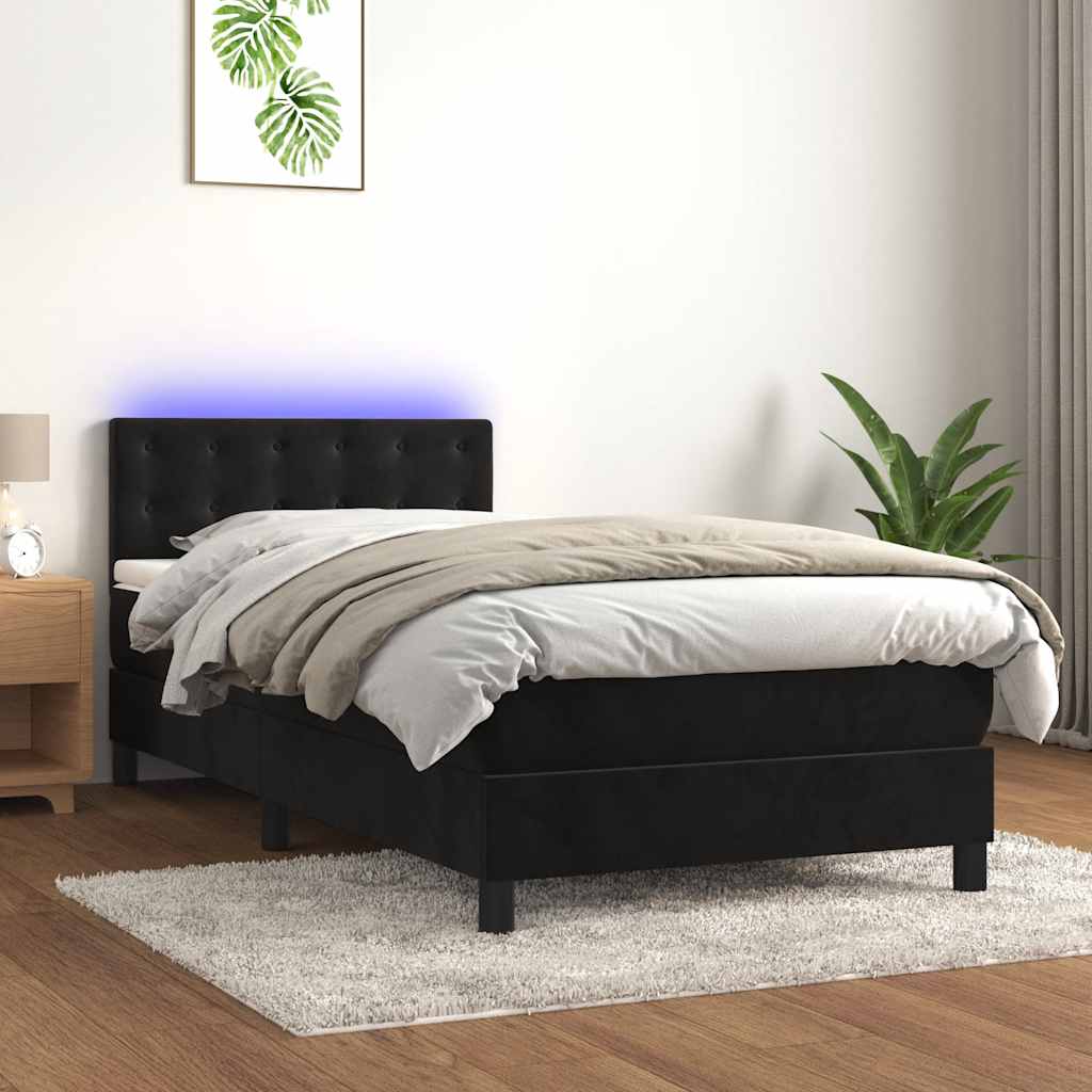 Krevet box spring s madracem LED crni 80 x 200 cm baršunasti