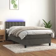 Krevet box spring s madracem LED tamnosivi 90x190 cm baršun