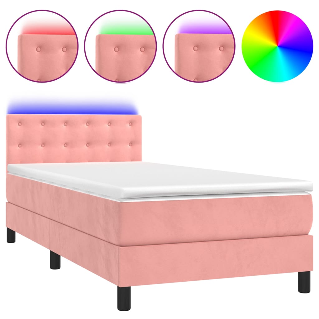 Krevet box spring s madracem LED ružičasti 90x190 cm baršunasti