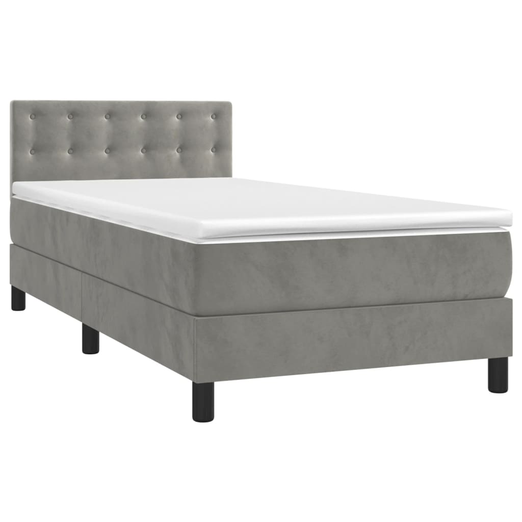 Krevet box spring s madracem LED svjetlosivi 90x200 cm baršun