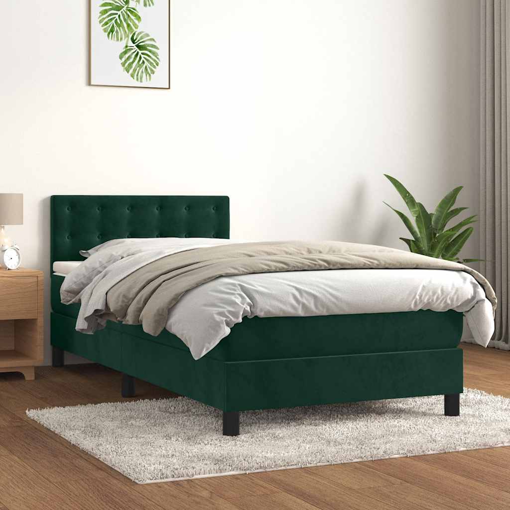 Krevet box spring s madracem LED tamnozeleni 90x200 cm baršun