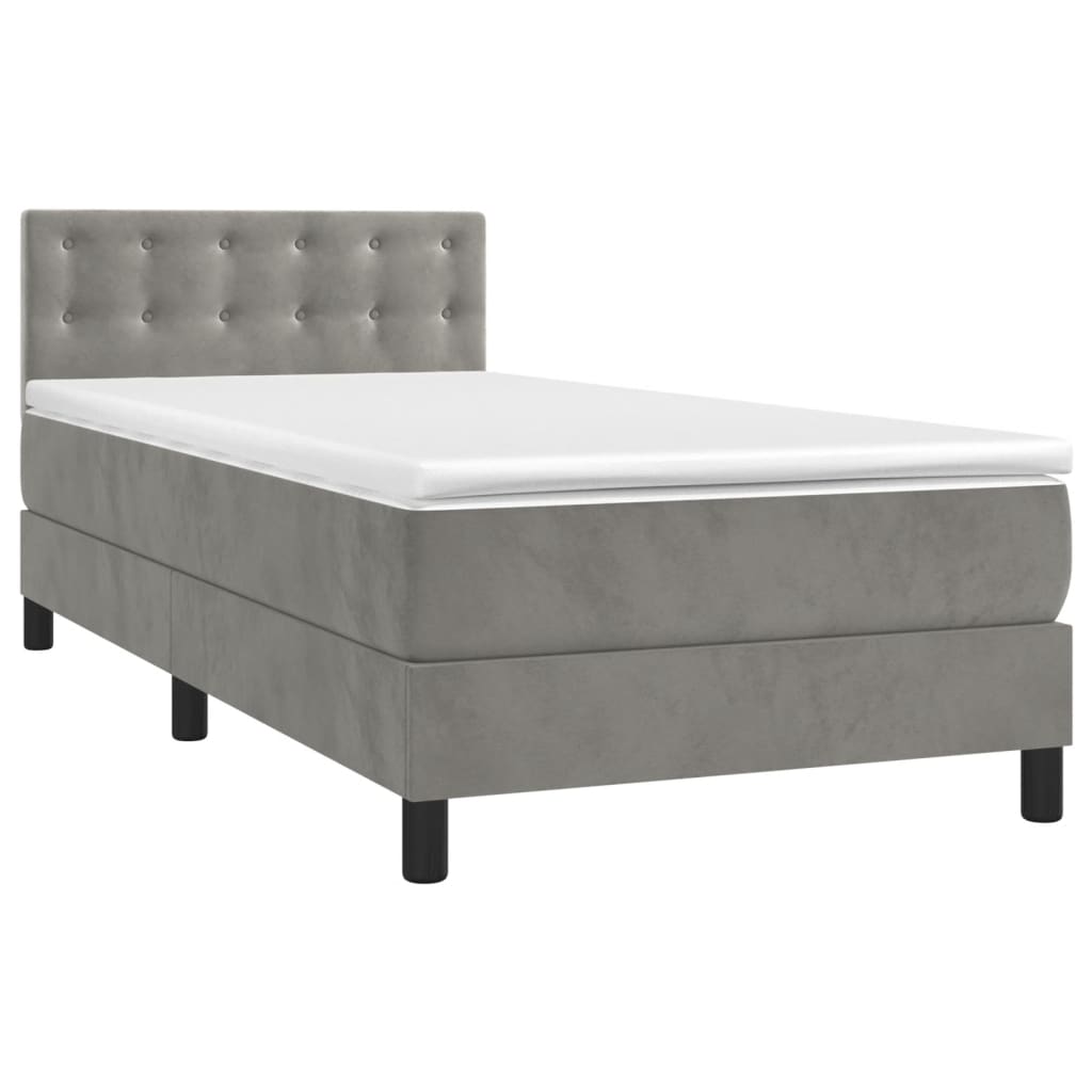 Krevet box spring s madracem LED svjetlosivi 100x200 cm baršun