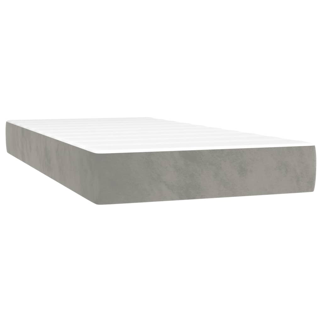 Krevet box spring s madracem LED svjetlosivi 100x200 cm baršun