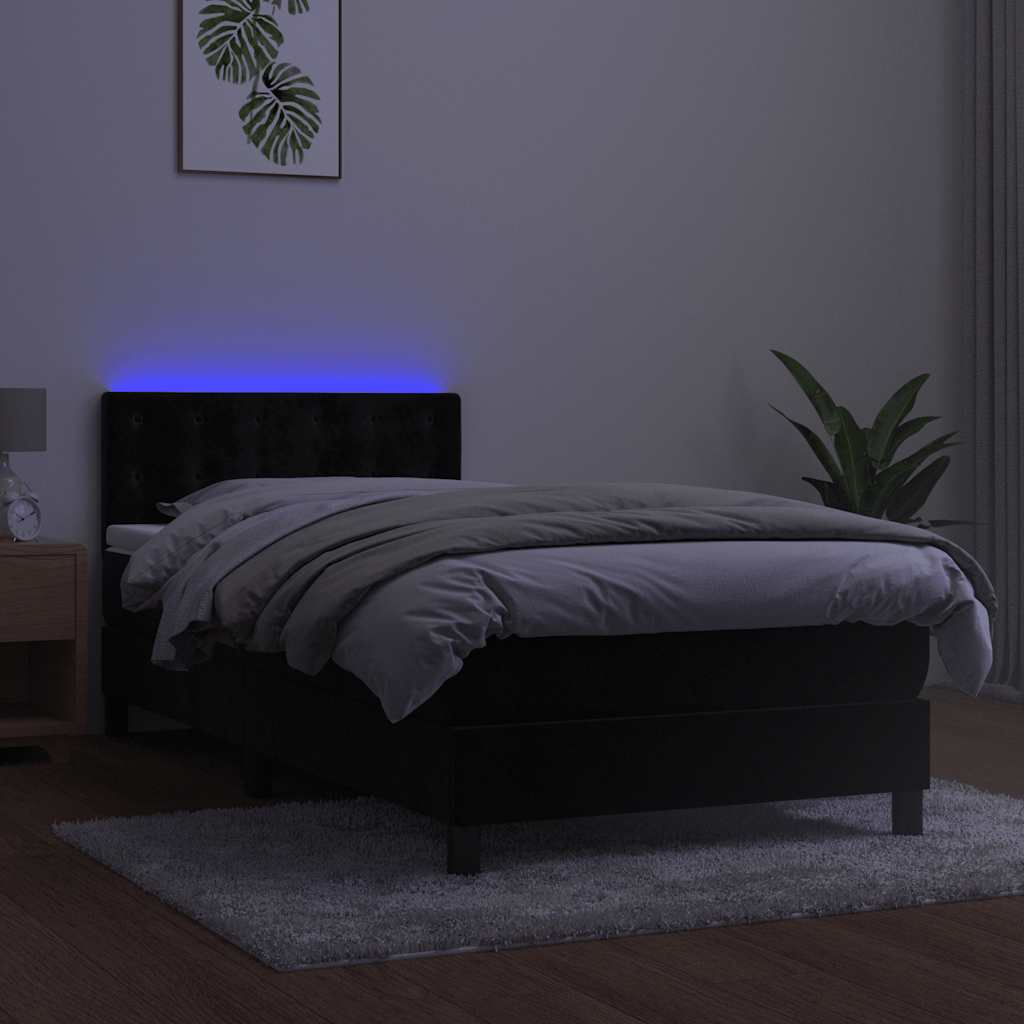 Krevet box spring s madracem LED crni 100x200 cm baršun