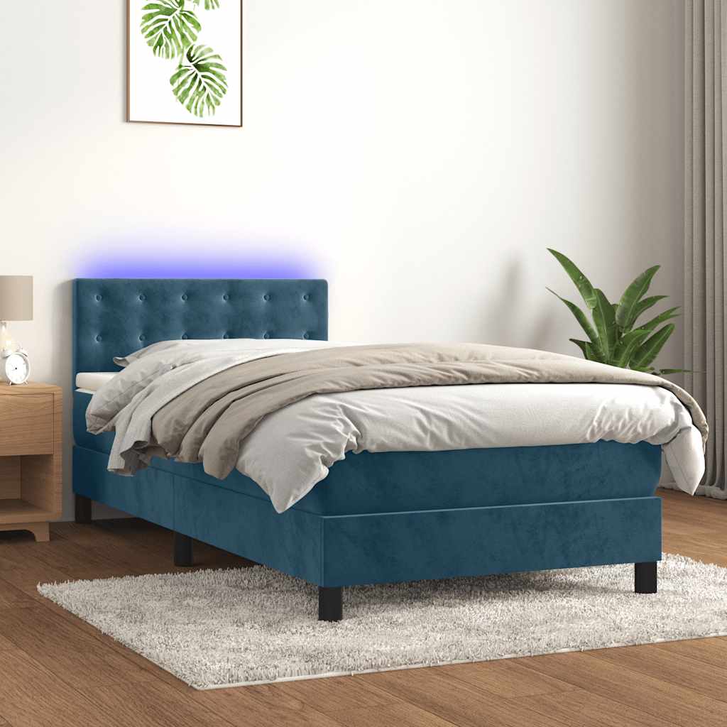 Krevet box spring s madracem LED tamnoplavi 100x200 cm baršun