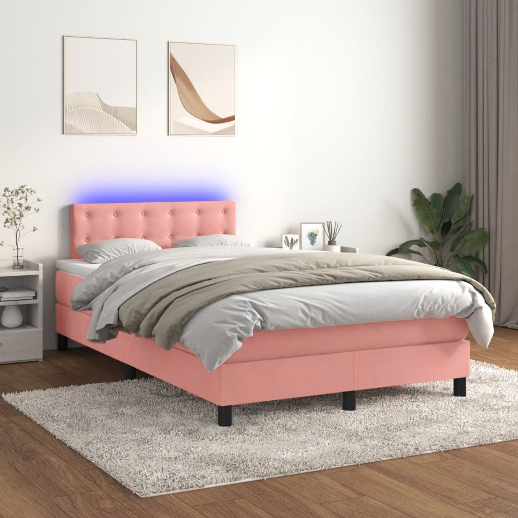 Krevet box spring s madracem LED ružičasti 120x200cm baršunasti
