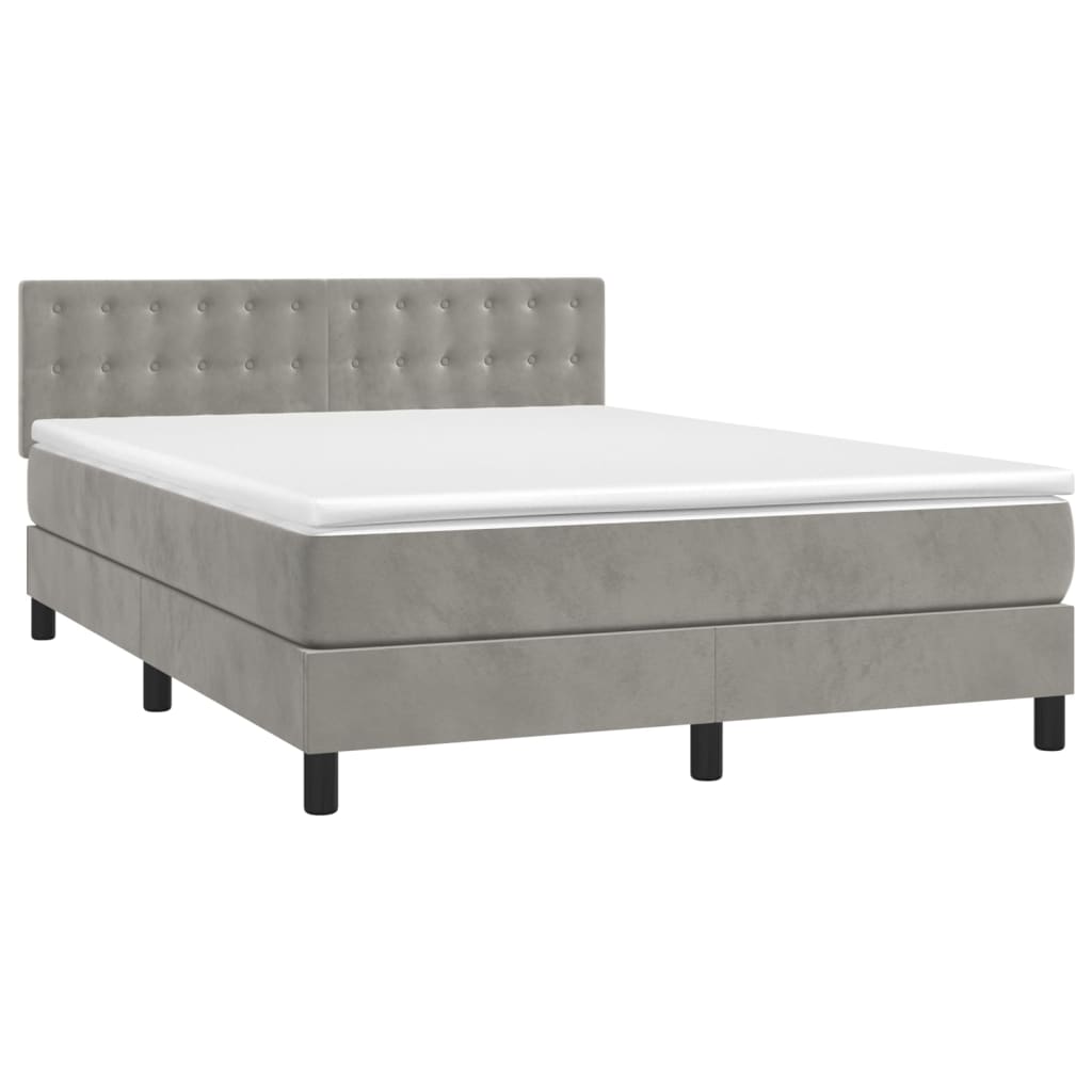 Krevet box spring s madracem LED svjetlosivi 140x190 cm baršun