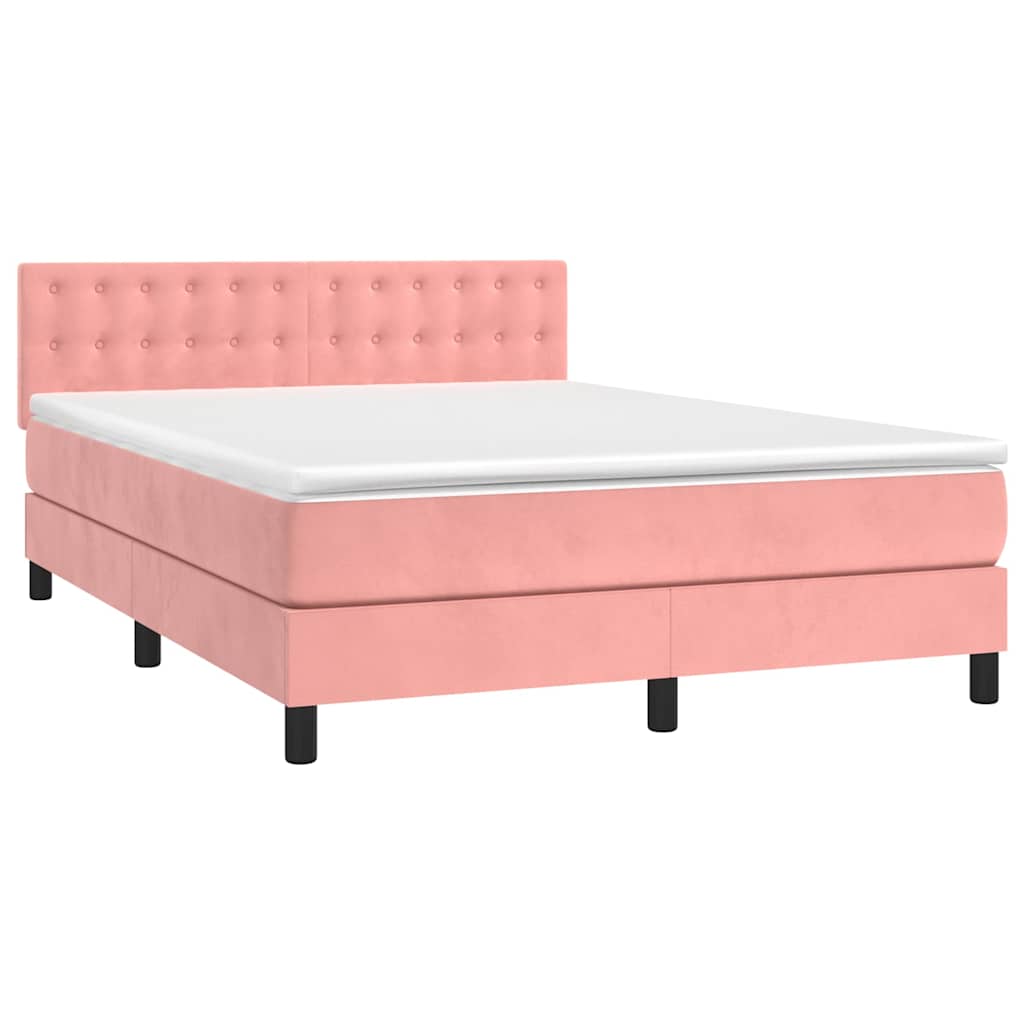 Krevet box spring s madracem LED ružičasti 140x190cm baršunasti