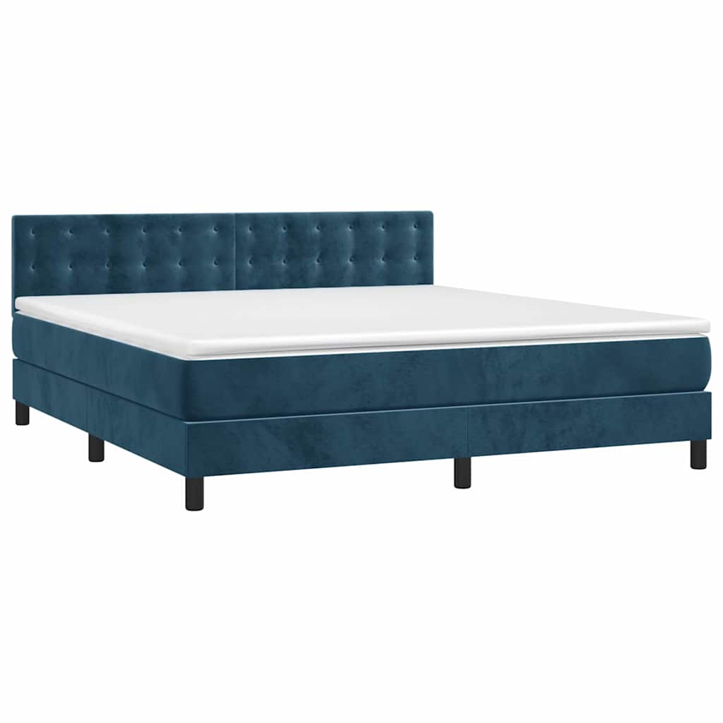 Krevet box spring s madracem LED tamnoplavi 160x200 cm baršun
