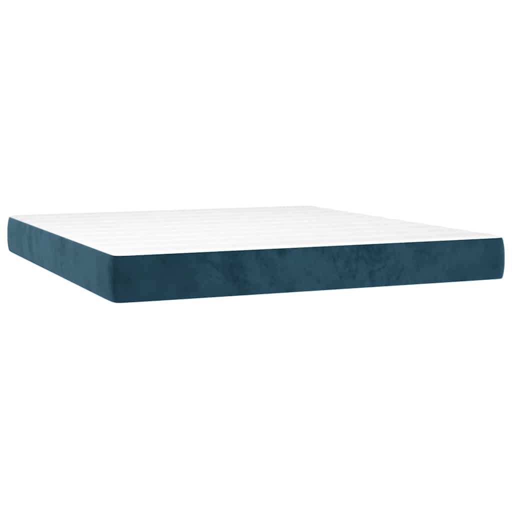Krevet box spring s madracem LED tamnoplavi 160x200 cm baršun
