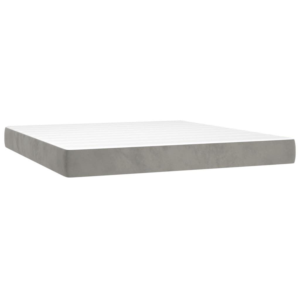 Krevet box spring s madracem LED svjetlosivi 180x200 cm baršun