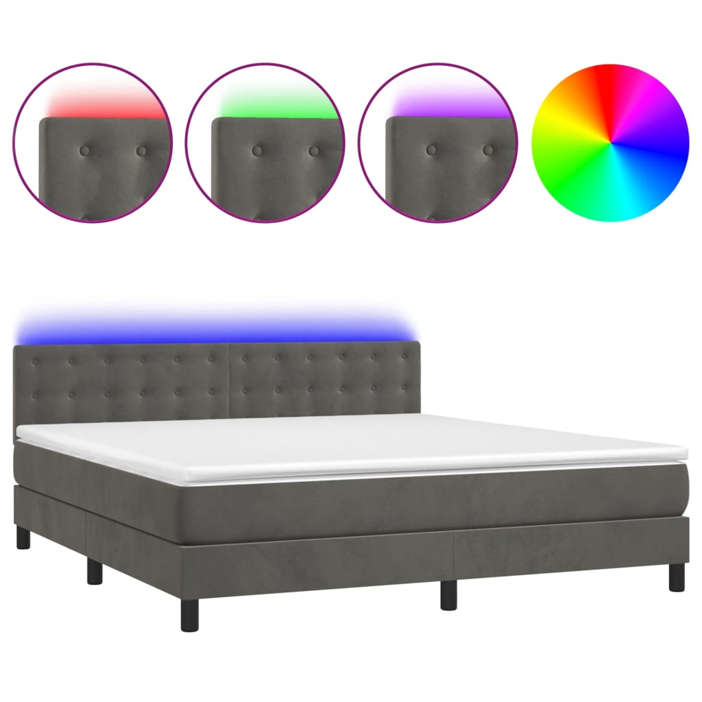 Krevet box spring s madracem LED tamnosivi 180x200 cm baršun