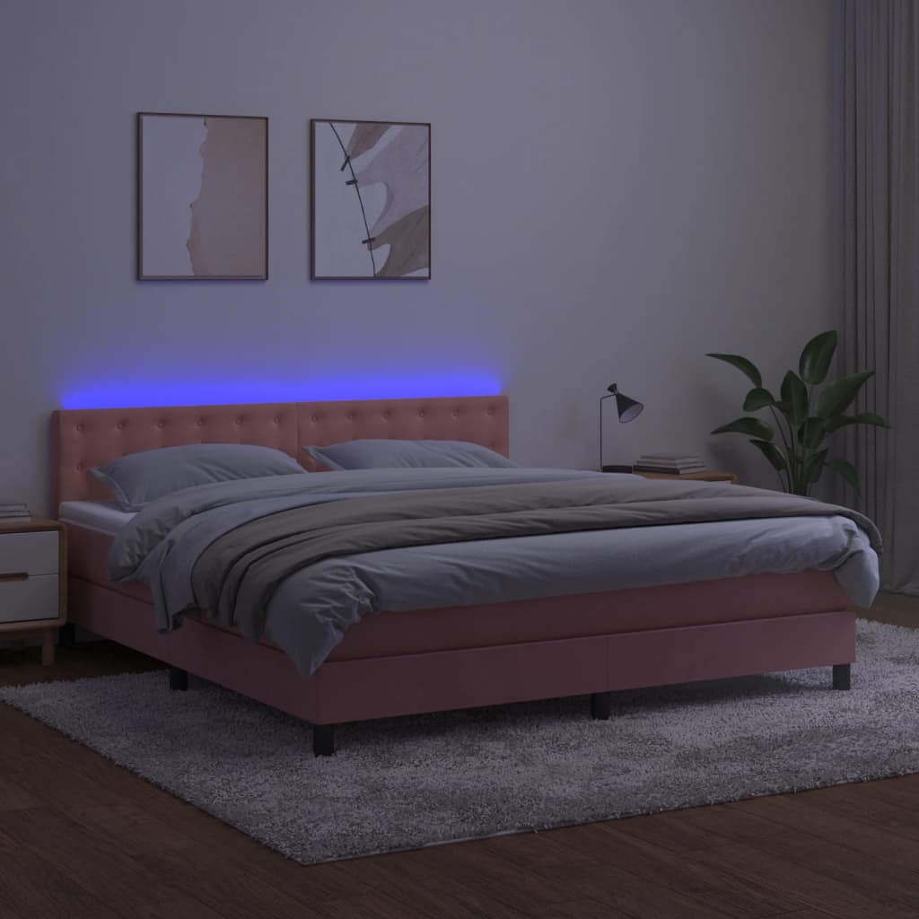 Krevet box spring s madracem LED ružičasti 180x200cm baršunasti