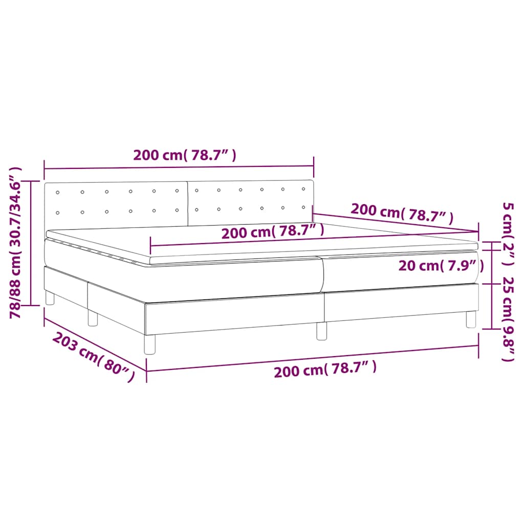Krevet box spring s madracem LED crni 200x200 cm baršun