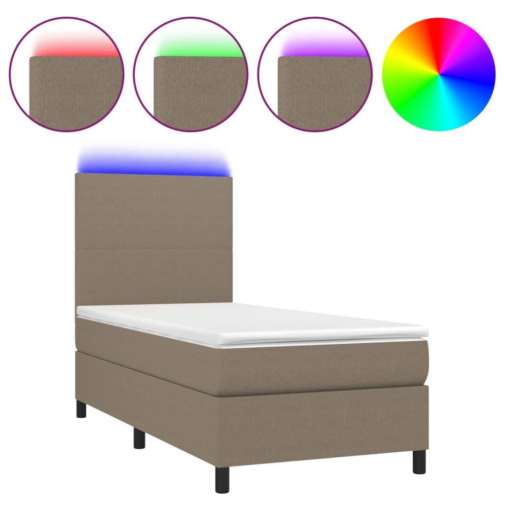 Krevet box spring s madracem LED smeđesivi 80 x 200 cm tkanina