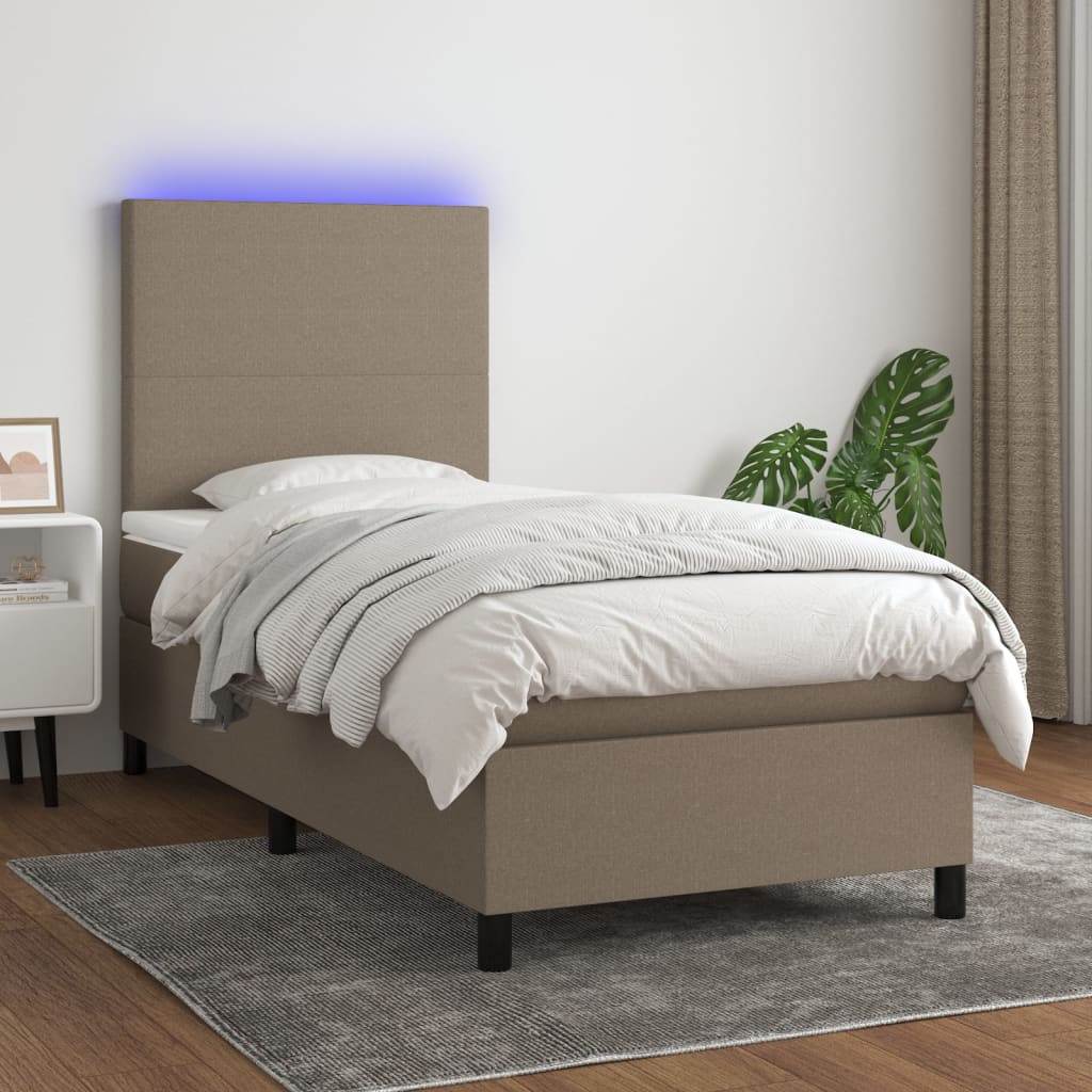Krevet box spring s madracem LED smeđesivi 80 x 200 cm tkanina
