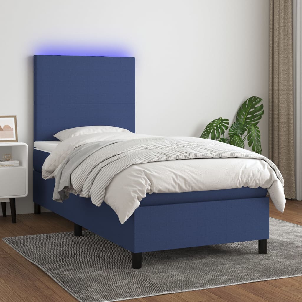 Krevet box spring s madracem LED plavi 80 x 200 cm od tkanine