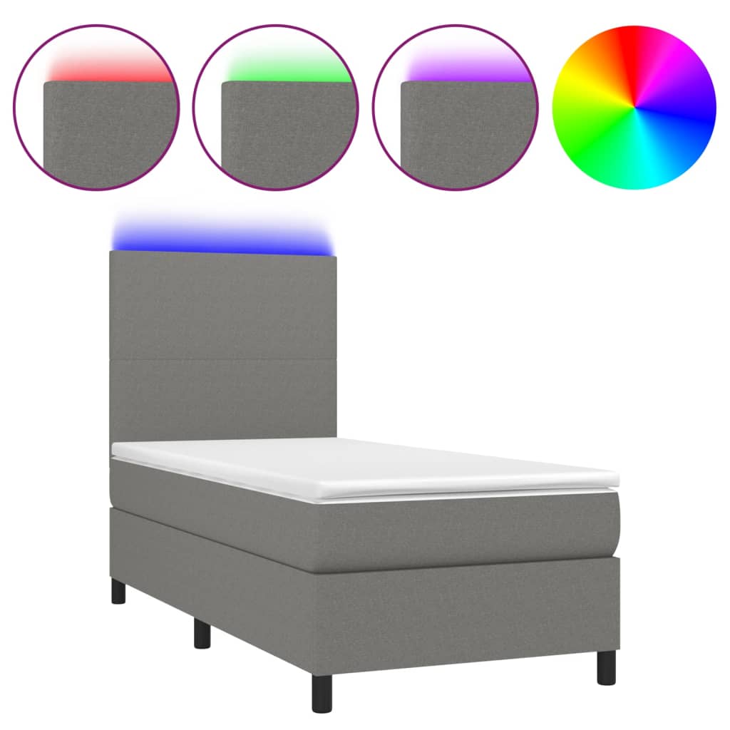 Krevet box spring s madracem LED tamnosivi 90x190 cm tkanina