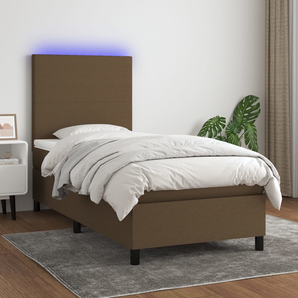 Krevet box spring s madracem LED tamnosmeđi 90x190 cm tkanina