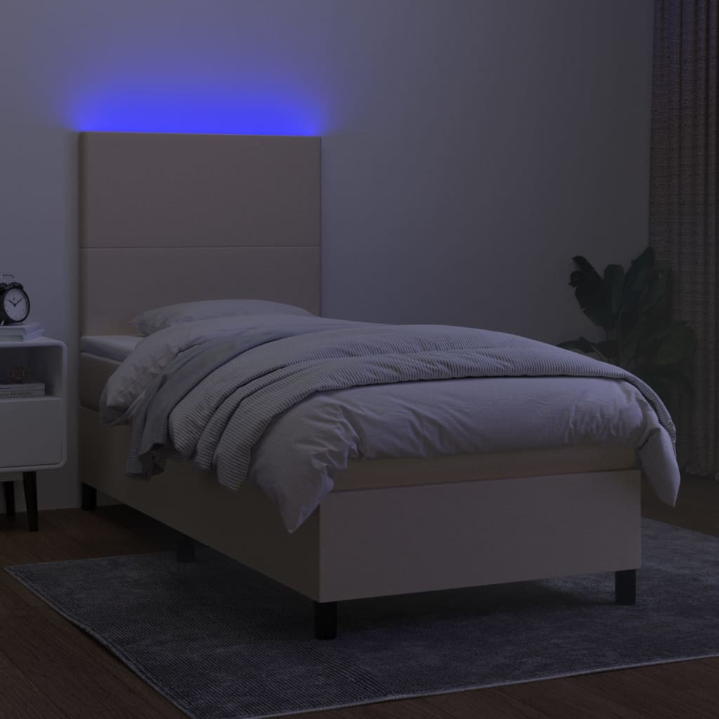 Krevet box spring s madracem LED krem 90x190 cm od tkanine