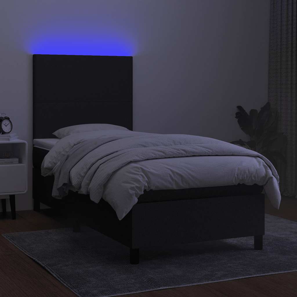 Krevet box spring s madracem LED crni 90x200 cm od tkanine
