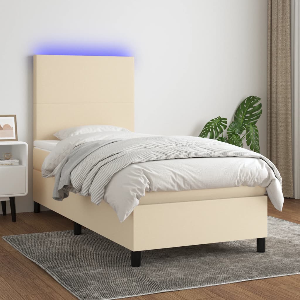 Krevet box spring s madracem LED krem 100x200 cm od tkanine