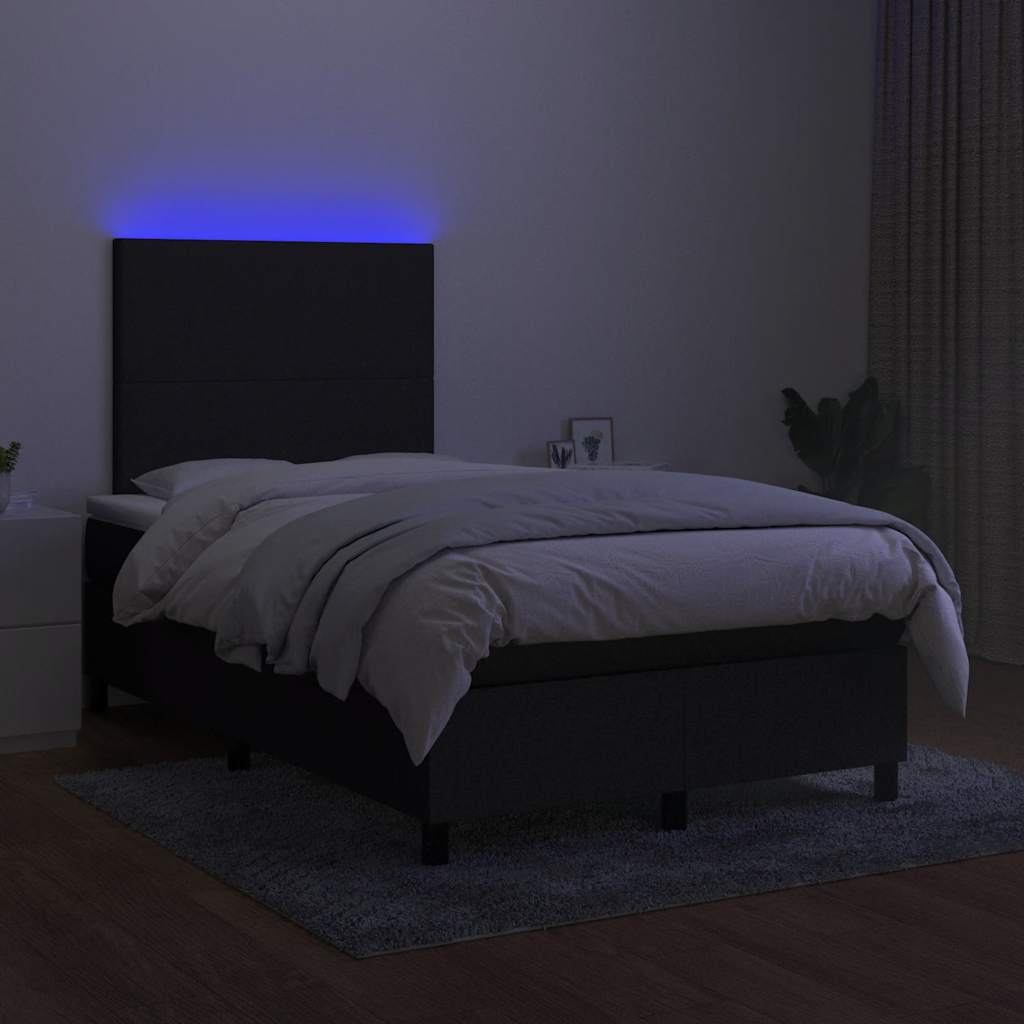 Krevet box spring s madracem LED crni 120 x 200 cm od tkanine