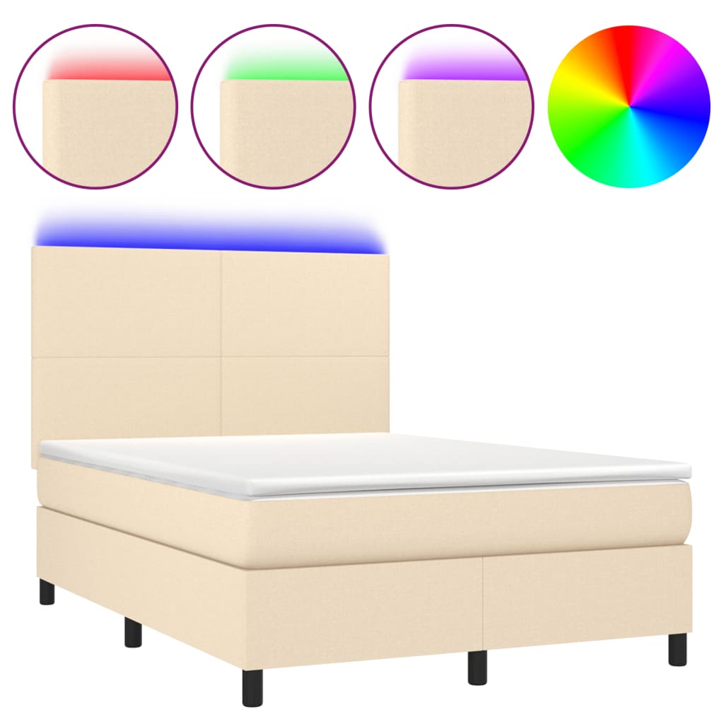 Krevet box spring s madracem LED krem 140x190 cm od tkanine