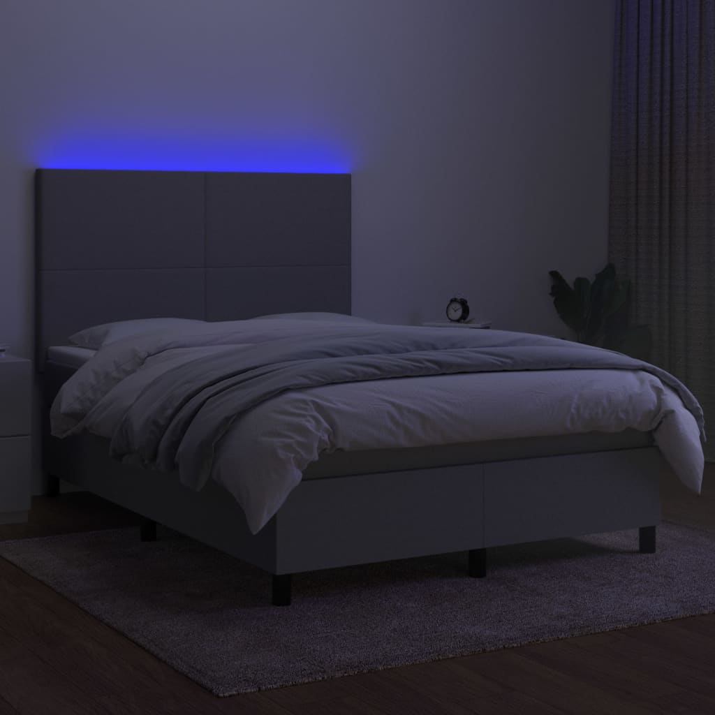 Krevet box spring s madracem LED svjetlosivi 140x200 cm tkanina