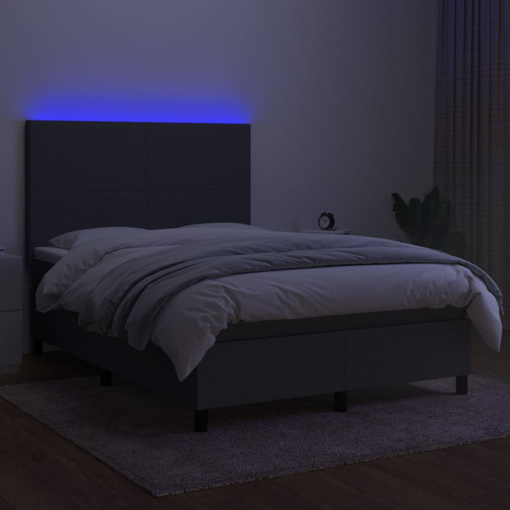 Krevet box spring s madracem LED tamnosivi 140x200 cm tkanina