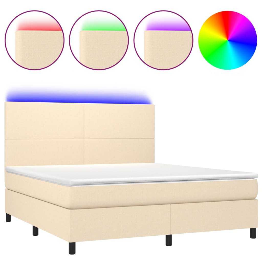 Krevet box spring s madracem LED krem 160x200 cm od tkanine