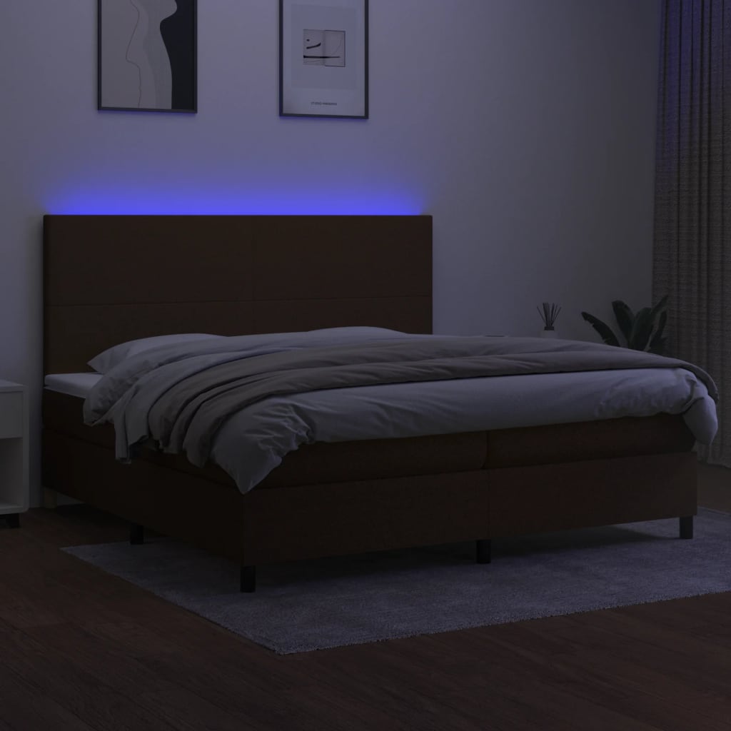 Krevet box spring s madracem LED tamnosmeđi 200x200 cm tkanina