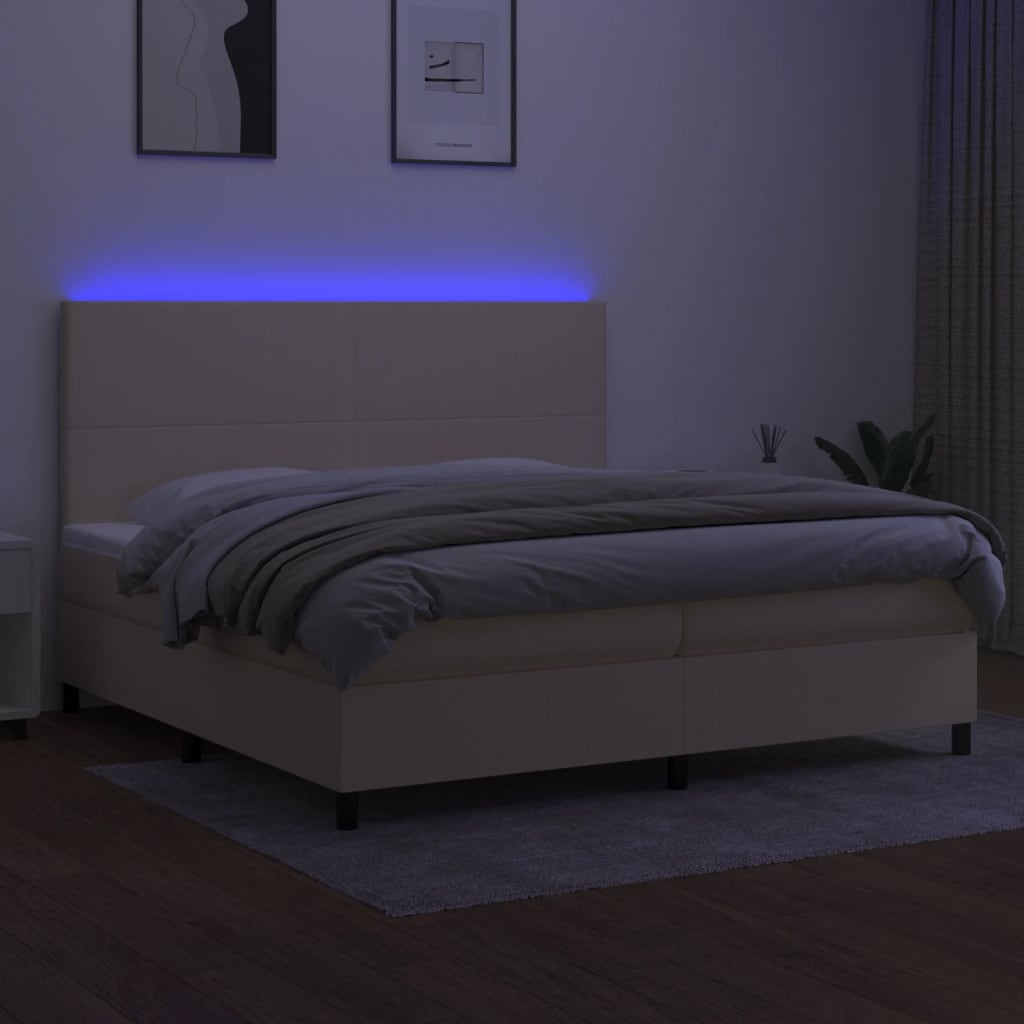 Krevet box spring s madracem LED krem 200x200 cm od tkanine