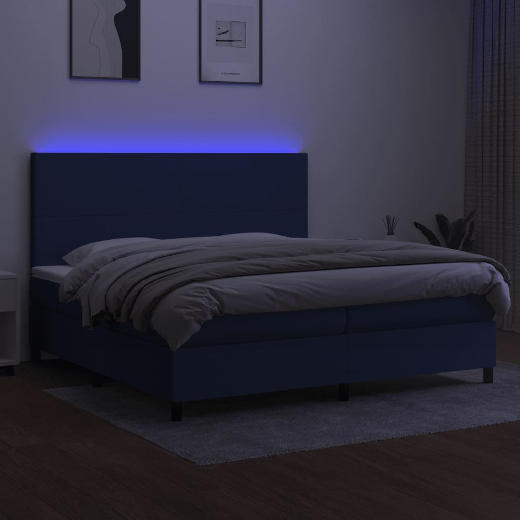 Krevet box spring s madracem LED plavi 200x200 cm od tkanine