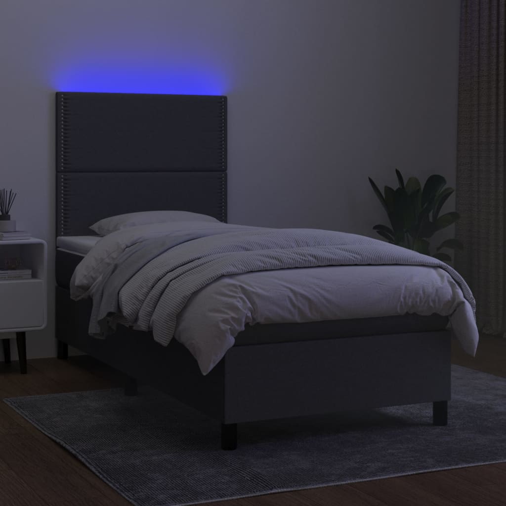 Krevet box spring s madracem LED tamnosivi 90x190 cm tkanina