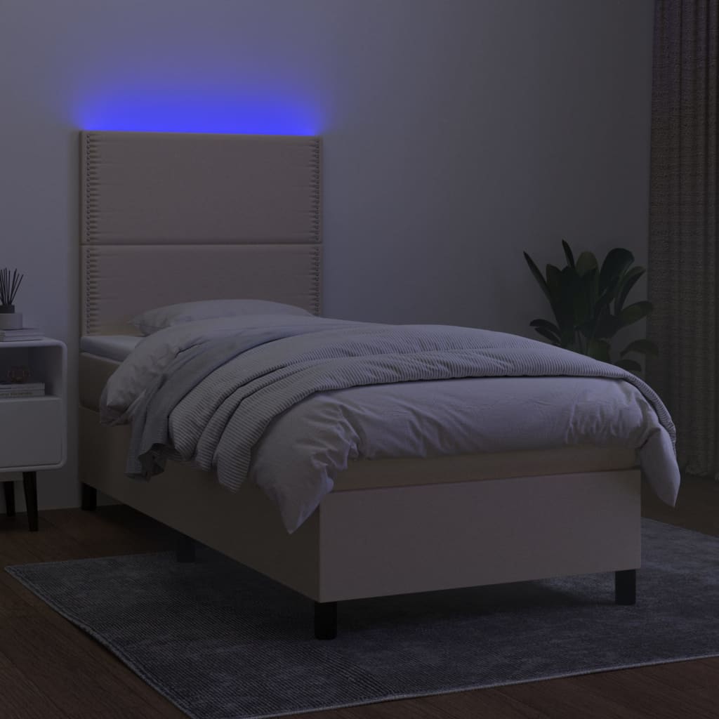 Krevet box spring s madracem LED krem 100x200 cm od tkanine