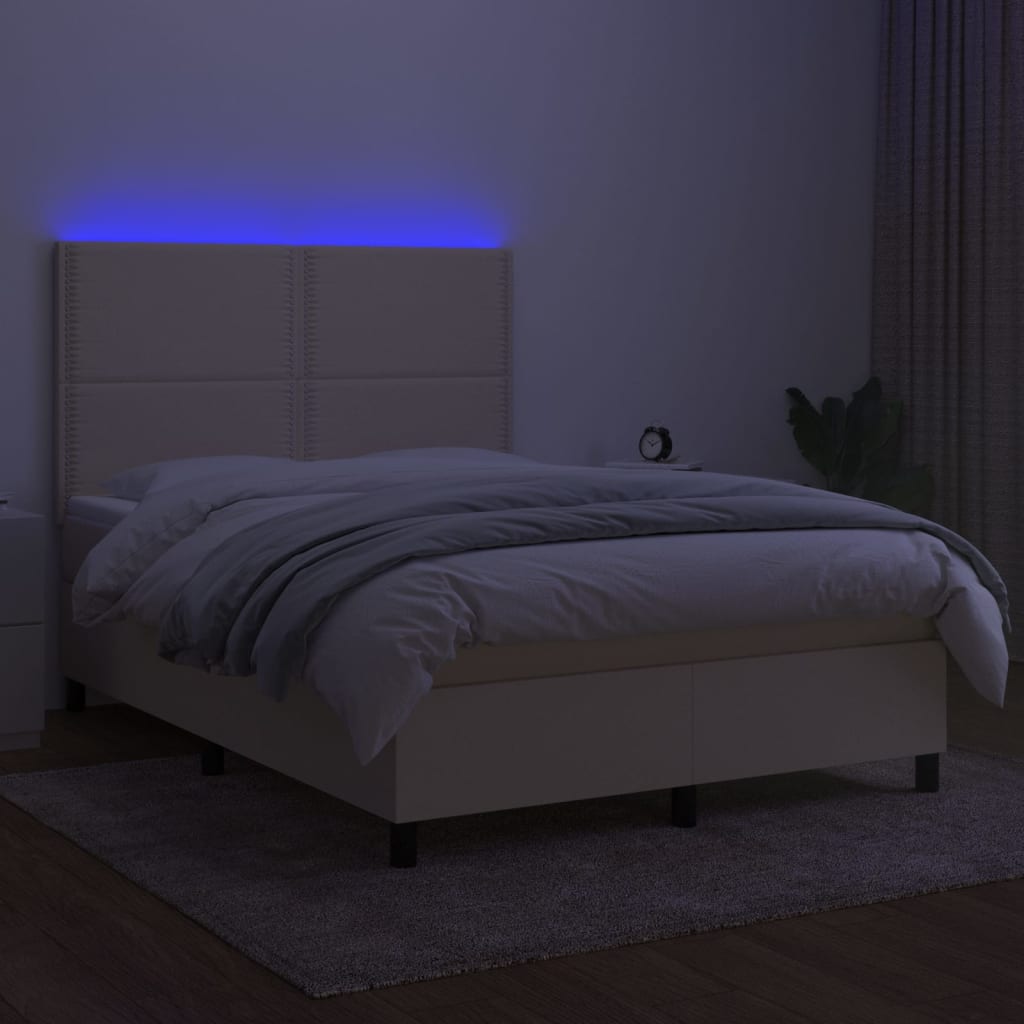 Krevet box spring s madracem LED krem 140x190 cm od tkanine