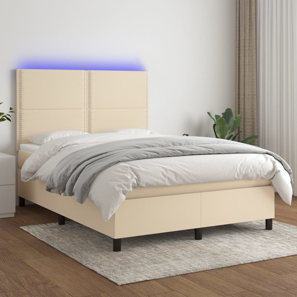 Krevet box spring s madracem LED krem 140x190 cm od tkanine