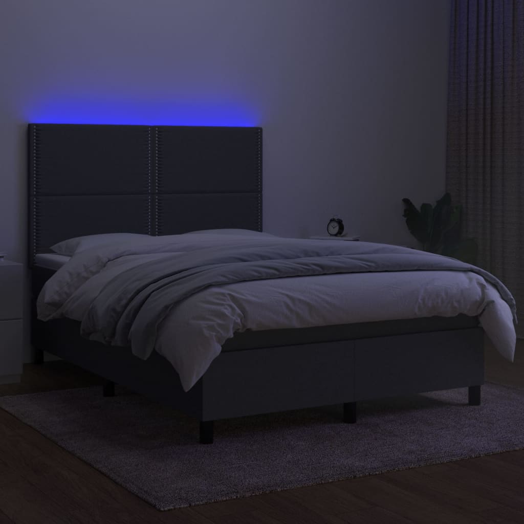 Krevet box spring s madracem LED tamnosivi 140x200 cm tkanina