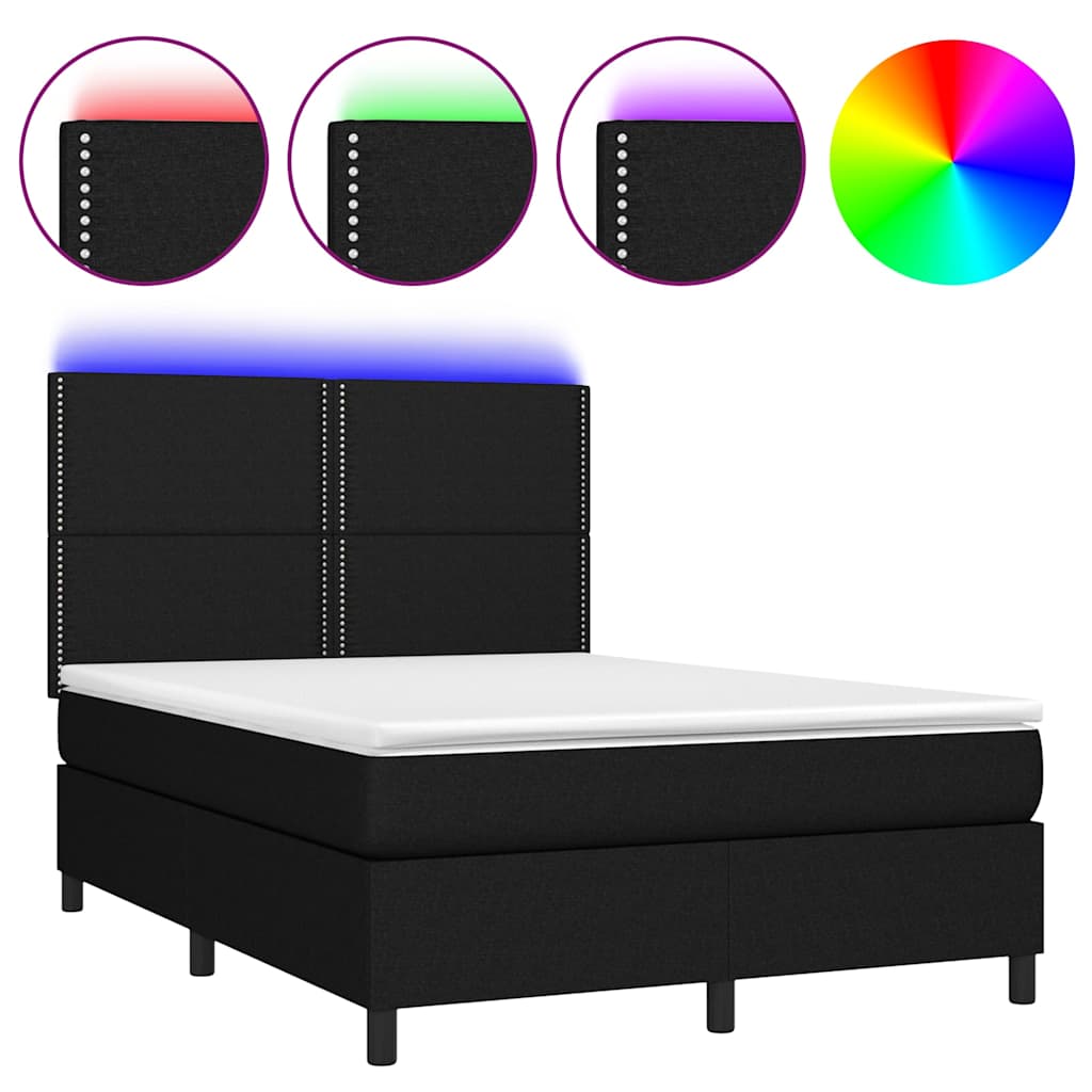 Krevet box spring s madracem LED crni 140x200 cm od tkanine